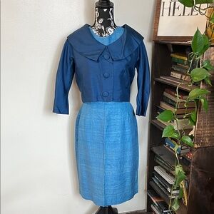 1960s Vintage Style Two-Tone Blue Dress